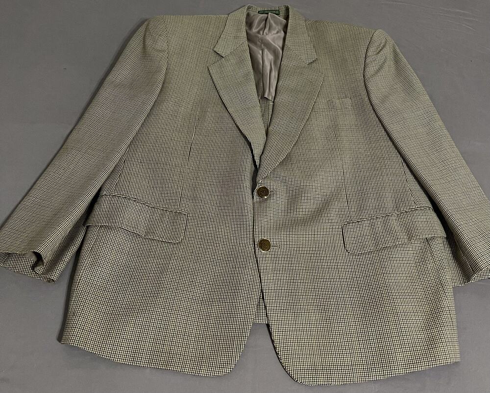 Vtg Paolo Gucci 100% Wool Blazer 42R Micro Houndstooth Woven In Biella Italy